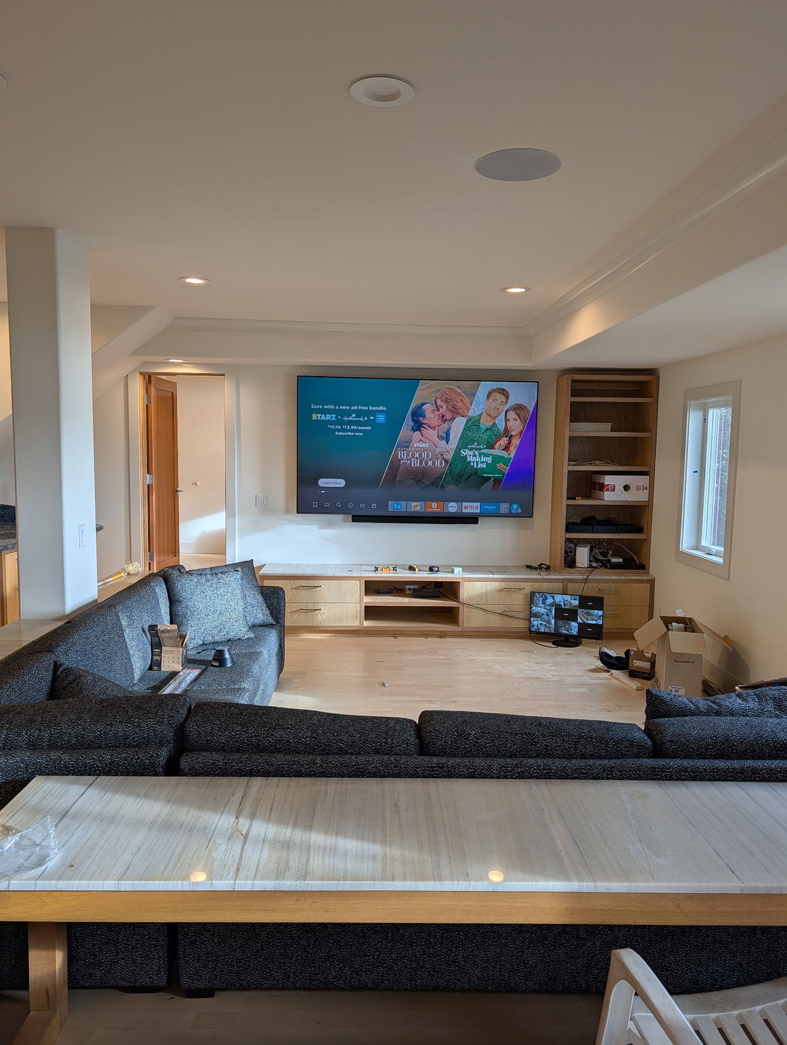 Live multi-camera view on display in finished home